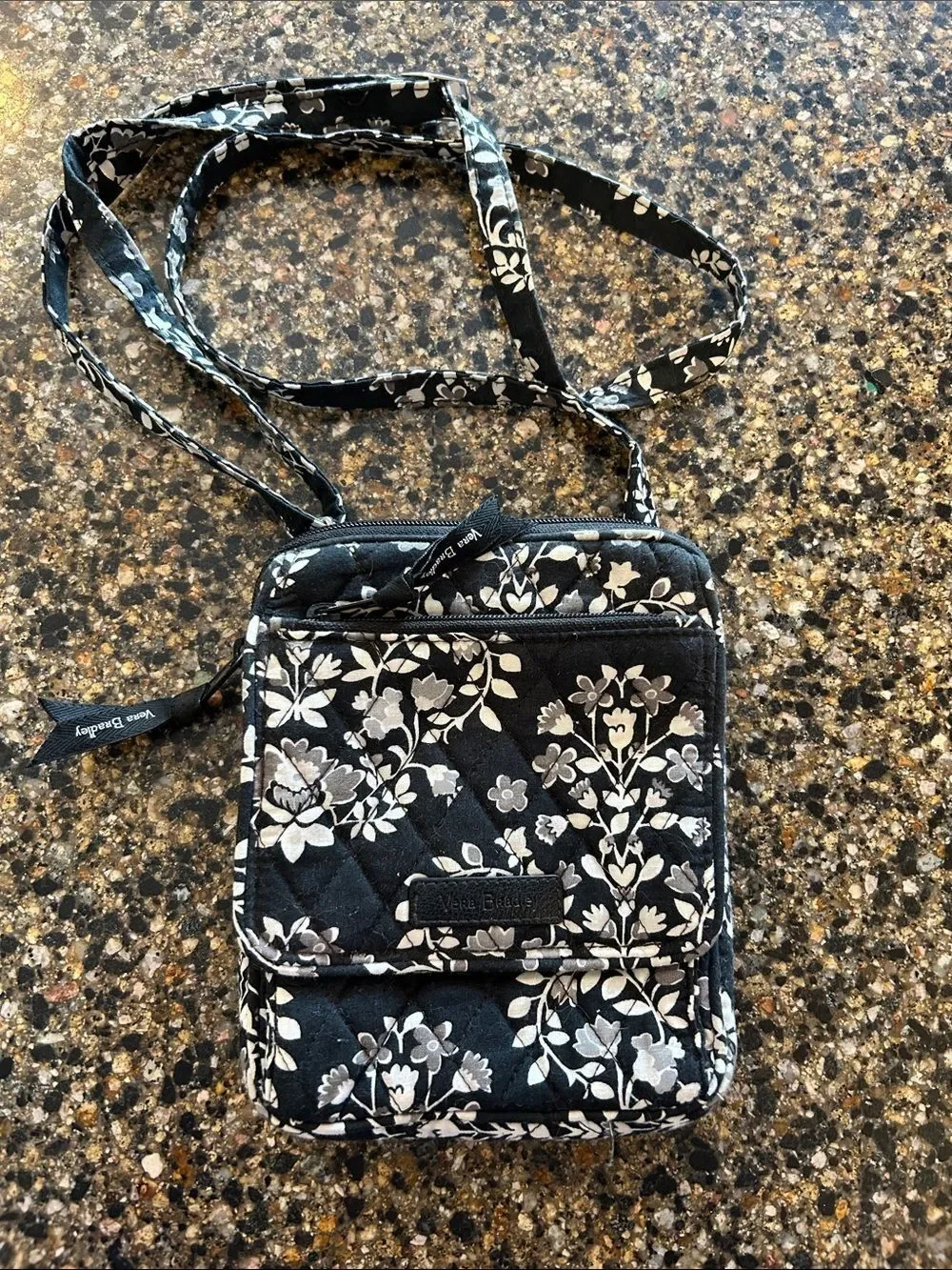 Vera Bradley Black and White Floral Quilted Mini Hipster Crossbody Bag